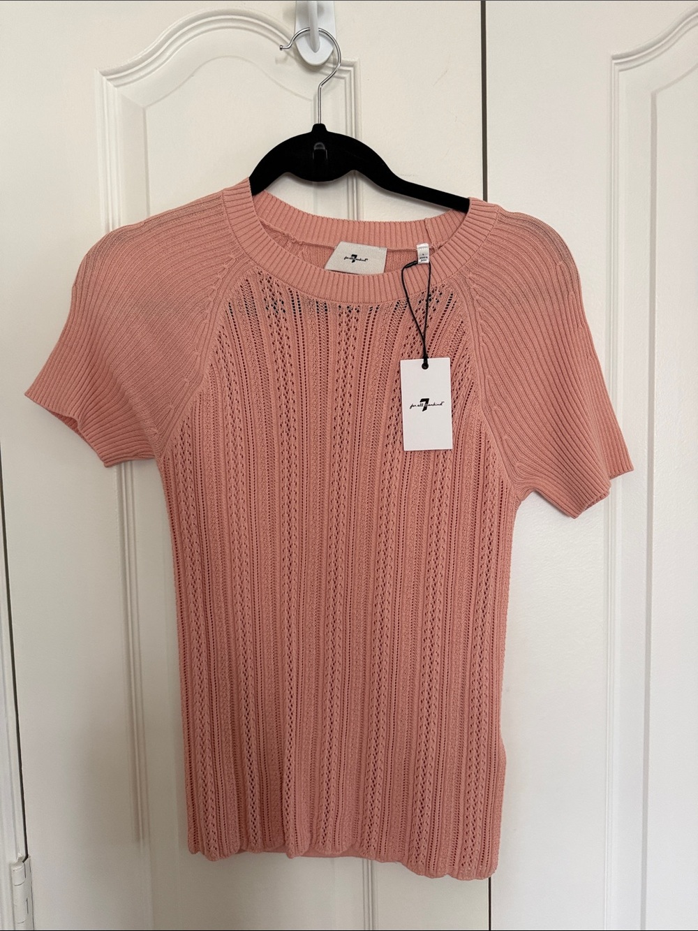 7 For All Mankind Pink Short-Sleeve Knit Top